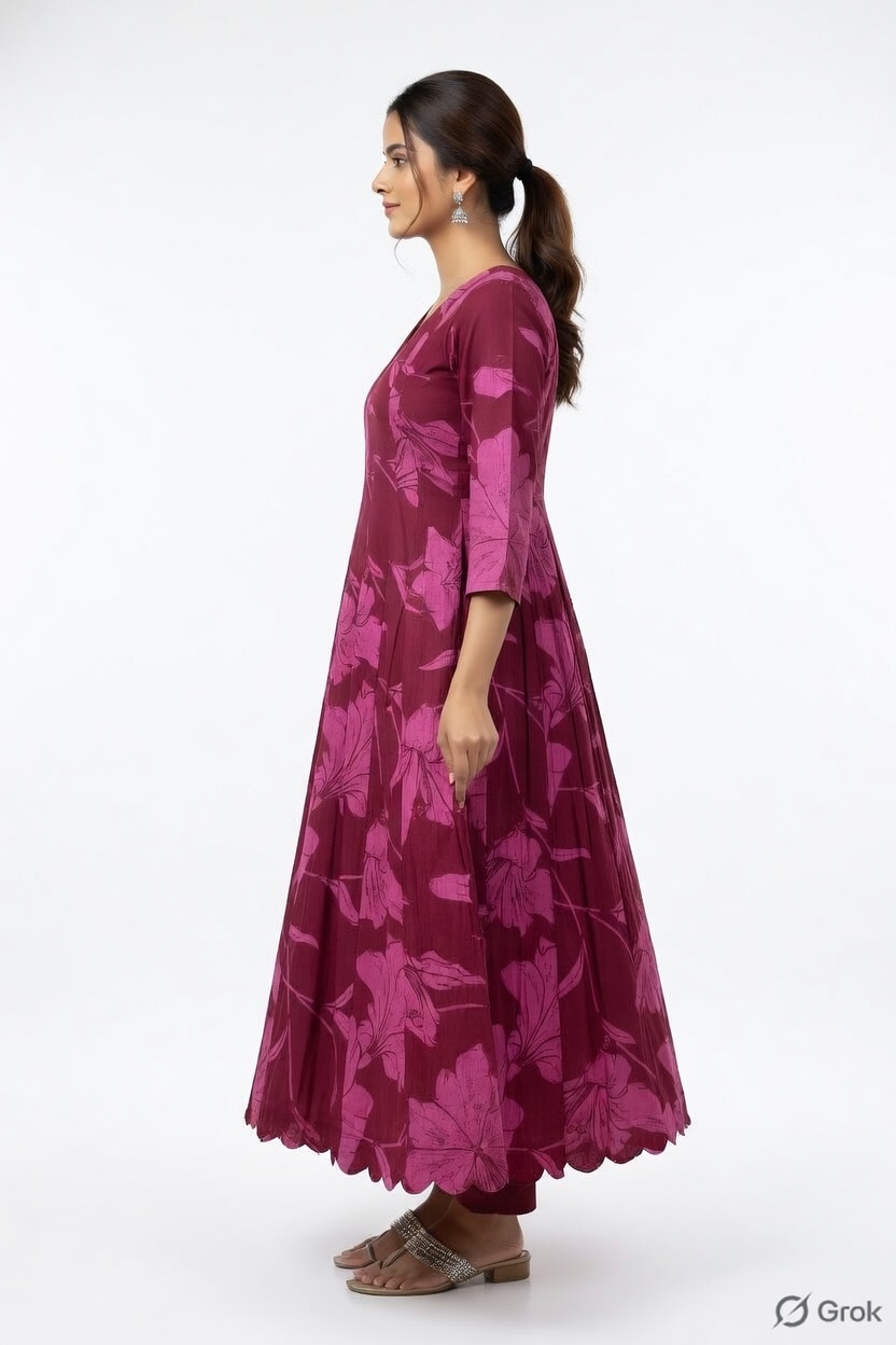 TUWIN BLATT WOMEN TRENDING UMBRELLA KURTHI SCALLOP SCALED DESIGN - Image 3